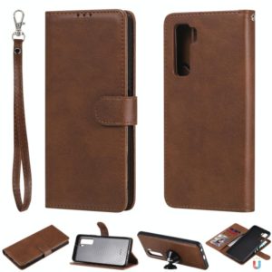 For Huawei Nova 7 SE 2 in 1 Solid Color Detachable PU Leather Case with Card Slots & Magnetic Holder & Photo Frame & Wallet & Strap(Brown) (OEM)