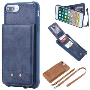 For iPhone 6 Plus Vertical Flip Shockproof Leather Protective Case with Long Rope, Support Card Slots & Bracket & Photo Holder & Wallet Function(Blue) (OEM)