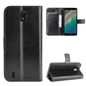 For Nokia C01 Plus Crazy Horse Texture Horizontal Flip Leather Case with Holder & Card Slots & Lanyard(Black) (OEM)