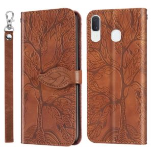 For Samsung Galaxy A40 Life of Tree Embossing Pattern Horizontal Flip Leather Case with Holder & Card Slot & Wallet & Photo Frame & Lanyard(Brown) (OEM)