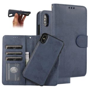 For iPhone X / XS KLT888-2 Retro 2 in 1 Detachable Magnetic Horizontal Flip TPU + PU Leather Case with Holder & Card Slots & Photo Frame & Wallet(Dark Blue) (OEM)