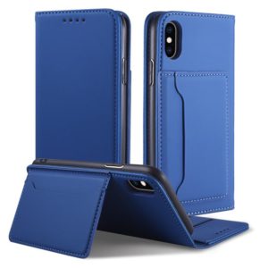 For iPhone X / XS Strong Magnetism Shockproof Horizontal Flip Liquid Feel Leather Case with Holder & Card Slots & Wallet(Blue) (OEM)