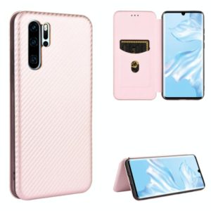 For Huawei P30 Pro Carbon Fiber Texture Horizontal Flip TPU + PC + PU Leather Case with Card Slot(Pink) (OEM)