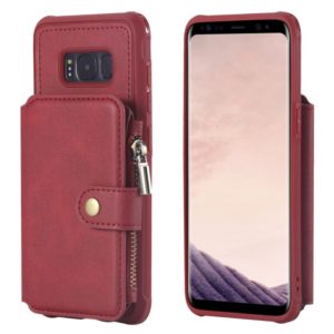 For Galaxy S8 Zipper Shockproof Protective Case with Card Slots & Bracket & Photo Holder & Wallet Function(Red) (OEM)
