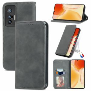 For vivo X70 Retro Skin Feel Business Magnetic Horizontal Flip Leather Case with Holder & Card Slots & Wallet & Photo Frame(Grey) (OEM)