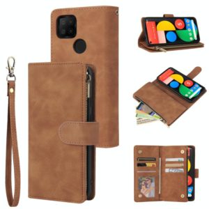 For Google Pixel 5a 5G Multifunctional Phone Leather Case with Card Slot & Holder & Zipper Wallet & Photo Frame(Brown) (OEM)