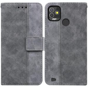 For Tecno Pop 5P Geometric Embossed Leather Phone Case(Grey) (OEM)