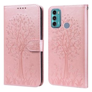 For Motorola Moto G60 Tree & Deer Pattern Pressed Printing Horizontal Flip Leather Phone Case(Pink) (OEM)