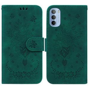 For Motorola Moto G51 Butterfly Rose Embossed Leather Phone Case(Green) (OEM)