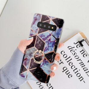 For Galaxy S10 Plus Plating Colorful Geometric Pattern Mosaic Marble TPU Mobile Phone Case Rhinestone Stand Ring(Black PR6) (OEM)