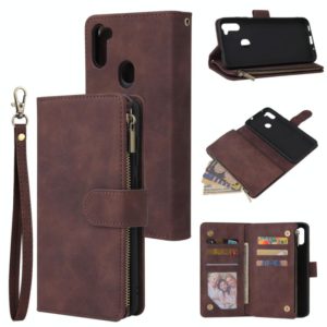 For Samsung Galaxy A11 Multifunctional Retro Frosted Horizontal Flip Leather Case with Card Slot & Holder & Zipper Wallet & Photo Frame & Lanyard(Coffee) (OEM)
