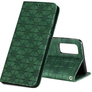 For Samsung Galaxy S20 FE Lucky Flowers Embossing Pattern Magnetic Horizontal Flip Leather Case with Holder & Card Slots(Dark Green) (OEM)
