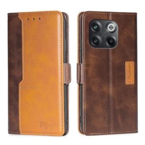 For OnePlus 10T Contrast Color Side Buckle Leather Phone Case(Dark Brown + Gold) (OEM)
