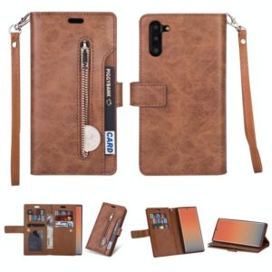 For Samsung Galaxy Note10 Multifunctional Zipper Horizontal Flip Leather Case with Holder & Wallet & 9 Card Slots & Lanyard(Brown) (OEM)