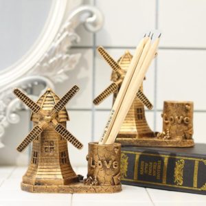 Creative Retro Resin Holland Windmill Pen Container School Stationery Life Office Supplies, Random Color Delivery (OEM)