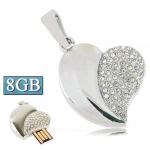 Silver Heart Shaped Diamond Jewelry USB Flash Disk, Special for Valentines Day Gifts (8GB) (OEM)