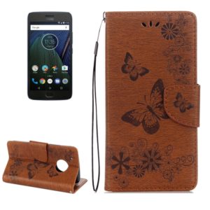 For Motorola Moto G5 Plus Pressed Flowers Butterfly Pattern Horizontal Flip Leather Case with Holder & Card Slots & Wallet(Brown) (OEM)