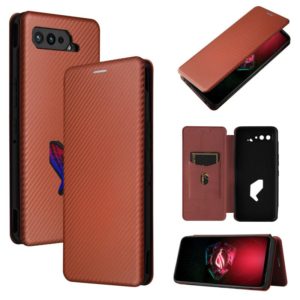 For Asus ROG Phone 5 Carbon Fiber Texture Horizontal Flip TPU + PC + PU Leather Case with Card Slot(Brown) (OEM)