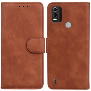 For Nokia C21 Plus Skin Feel Pure Color Flip Leather Phone Case(Brown) (OEM)