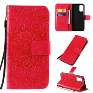 For Galaxy S20 Sun Print Horizontal Flip Protective Case with Holder & Card Slots & Wallet(Red) (OEM)