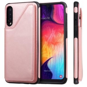 For Galaxy A50 Shockproof Calf Texture Protective Case with Holder & Card Slots & Frame(Rose Gold) (OEM)