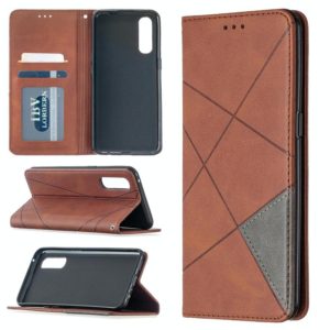 For OPPO Reno3 Pro Rhombus Texture Horizontal Flip Magnetic Leather Case with Holder & Card Slots(Brown) (OEM)