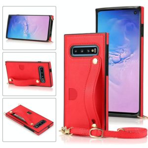 For Samsung Galaxy S10 Wrist Strap PU+TPU Shockproof Protective Case with Crossbody Lanyard & Holder & Card Slot(Red) (OEM)