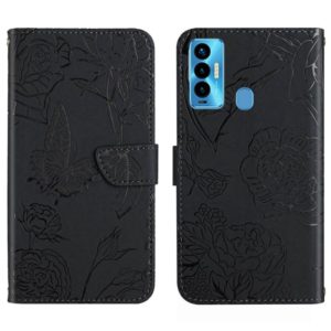 For Tecno Camon 18i HT03 Skin Feel Butterfly Embossed Flip Leather Phone Case(Black) (OEM)