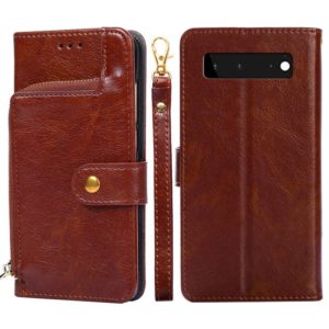 For Google Pixel 6 Zipper Bag Horizontal Flip Leather Phone Case with Holder & Card Slots & Lanyard(Brown) (OEM)