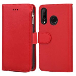 For Huawei P30 Lite Microfiber Zipper Horizontal Flip Leather Case(Red) (OEM)