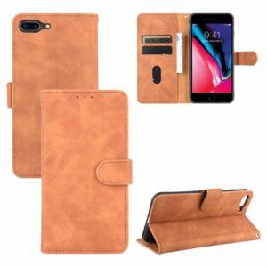 For iPhone 8 Plus & 7 Plus Solid Color Skin Feel Magnetic Buckle Horizontal Flip Calf Texture PU Leather Case with Holder & Card Slots & Wallet(Brown) (OEM)