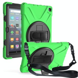 For Amazon Kindle Fire HD8 (2020) Shockproof Colorful Silicone + PC Protective Case with Holder & Shoulder Strap & Hand Strap(Green) (OEM)