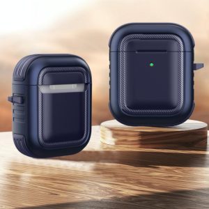 Wireless Earphones Shockproof TPU + PC Protective Case with Carabiner For AirPods 1 / 2(Blue) (OEM)