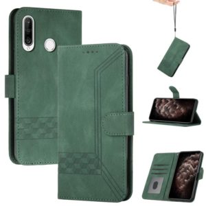 For Huawei P30 Lite Cubic Skin Feel Flip Leather Phone Case(Dark Green) (OEM)