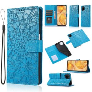 For Huawei P40 lite Skin Feel Embossed Sunflower Horizontal Flip Leather Case with Holder & Card Slots & Wallet & Lanyard(Blue) (OEM)