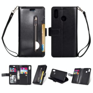 For Huawei P20 lite / Nova 3e Multifunctional Zipper Horizontal Flip Leather Case with Holder & Wallet & 9 Card Slots & Lanyard(Black) (OEM)