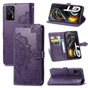 For OPPO Realme GT 5G / Realme Q3 Pro 5G Mandala Flower Embossed Horizontal Flip Leather Case with Holder & Three Card Slots & Wallet & Lanyard(Purple) (OEM)