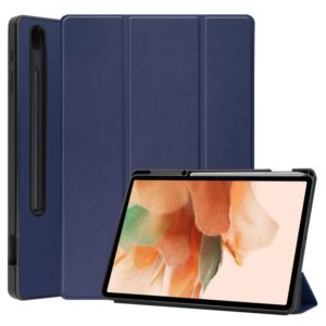 For Samsung Galaxy Tab S7 Lite T730 / T735 / Tab S7 FE T736 Custer Pattern Pure Color TPU Smart Tablet Holster with Sleep Function & 3-Fold Holder & Pen Slot(Blue) (OEM)