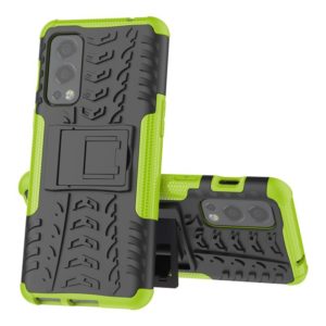 For OnePlus Nord 2 5G Tire Texture Shockproof TPU+PC Protective Case with Holder(Green) (OEM)