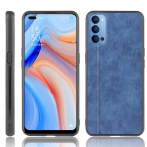 For Oppo Reno4 4G International Edition Shockproof Sewing Cow Pattern Skin PC + PU + TPU Case(Blue) (OEM)