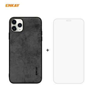 For iPhone 11 Pro ENKAY ENK-PC0292 2 in 1 Business Series Fabric Texture PU Leather + TPU Soft Slim CaseCover ＆ 0.26mm 9H 2.5D Tempered Glass Film(Black) (ENKAY) (OEM)