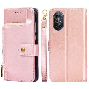 For Huawei nova 8 5G Zipper Bag PU + TPU Horizontal Flip Leather Case with Holder & Card Slot & Wallet & Lanyard(Rose Gold) (OEM)