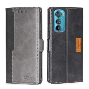 For Motorola Edge 30 Contrast Color Side Buckle Leather Phone Case(Black + Grey) (OEM)