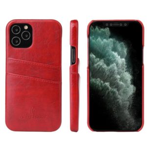 For iPhone 12 / 12 Pro Fierre Shann Retro Oil Wax Texture PU Leather Case with Card Slots(Red) (FIERRE SHANN) (OEM)