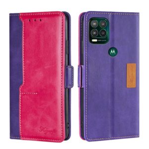 For Motorola Moto G Stylus 2022 Contrast Color Side Buckle Leather Phone Case(Purple + Rose Red) (OEM)