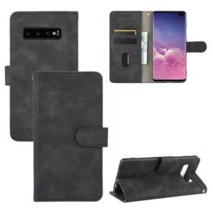 For Samsung Galaxy S10 Plus Solid Color Skin Feel Magnetic Buckle Horizontal Flip Calf Texture PU Leather Case with Holder & Card Slots & Wallet(Black) (OEM)