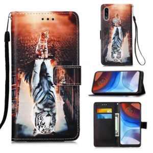 For Motorola Moto E7 Power Colored Drawing Pattern Plain Weave Horizontal Flip Leather Case with Holder & Card Slot & Wallet & Lanyard(Cats And Tigers) (OEM)