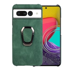 For Google Pixel 7 Ring Holder PU Phone Case(Dark Green) (OEM)