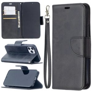 For iPhone 12 / 12 Pro Retro Lambskin Texture Pure Color Horizontal Flip PU Leather Case, with Holder & Card Slots & Wallet & Lanyard(Black) (OEM)