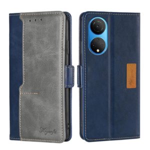 For Honor X7 4G Contrast Color Side Buckle Leather Phone Case(Blue + Grey) (OEM)